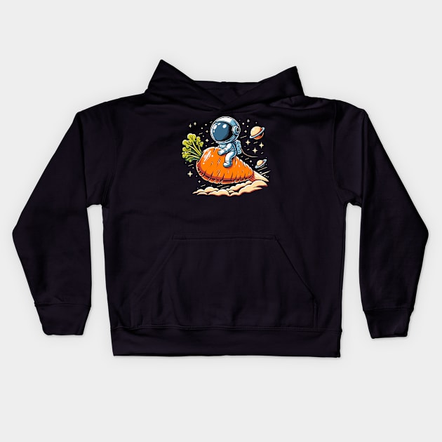 Space Carrot Ride - Embrace the Veggie Wave Kids Hoodie by Xeire